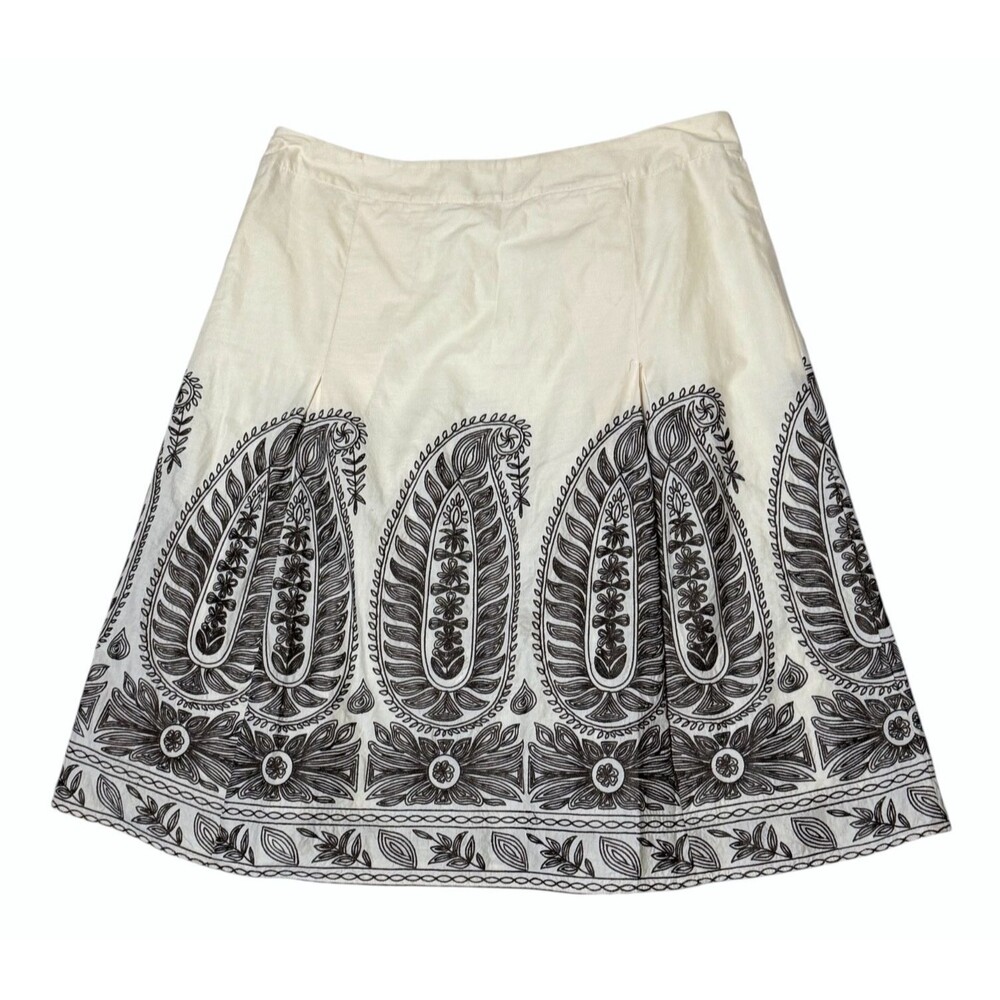 Ann Taylor Full Pleat Skirt 10 Paisley Embroidery Lined 100% Cotton Vintage Y2K